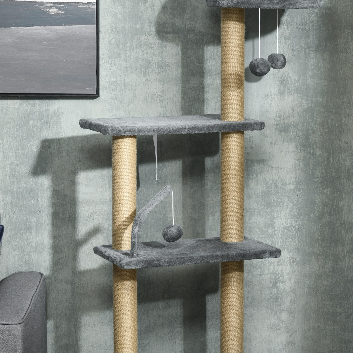 6-Tier Floor-to-Ceiling Cat Tree | Scratching Post, Hammock & Bed – Grey