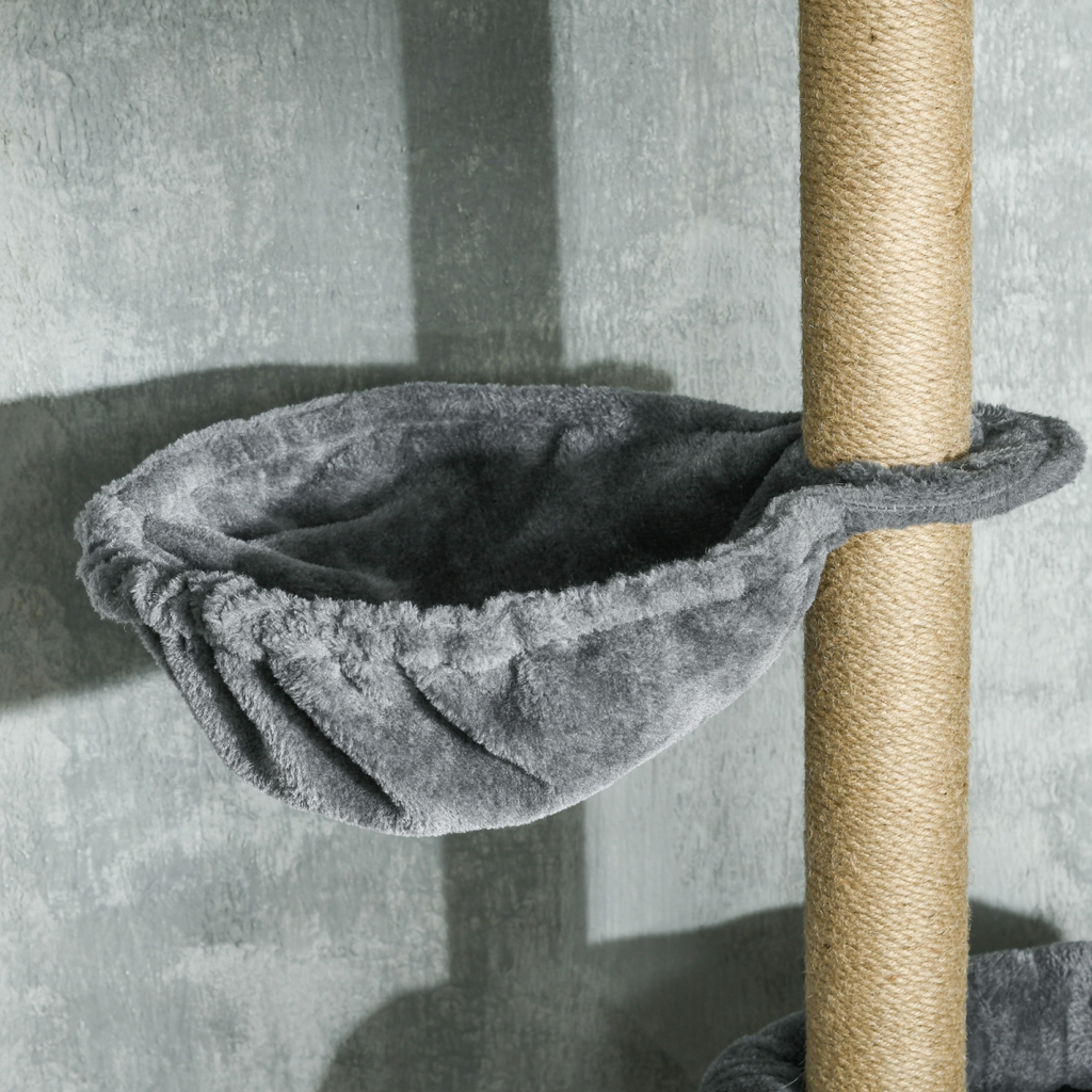 6-Tier Floor-to-Ceiling Cat Tree | Scratching Post, Hammock & Bed – Grey