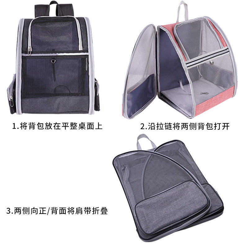 Foldable Pet Carrier Backpack — Breathable Oxford Bag for Cats & Small Dogs