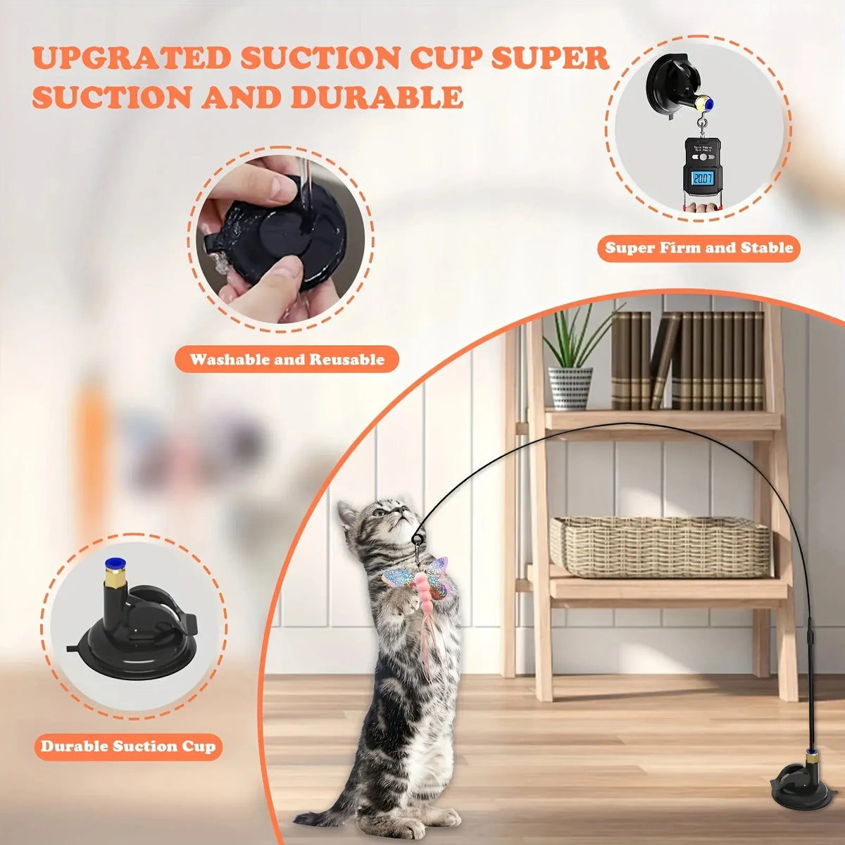 Interactive Cat Feather Wand — Suction Cup Toy with Bell, 85cm Long