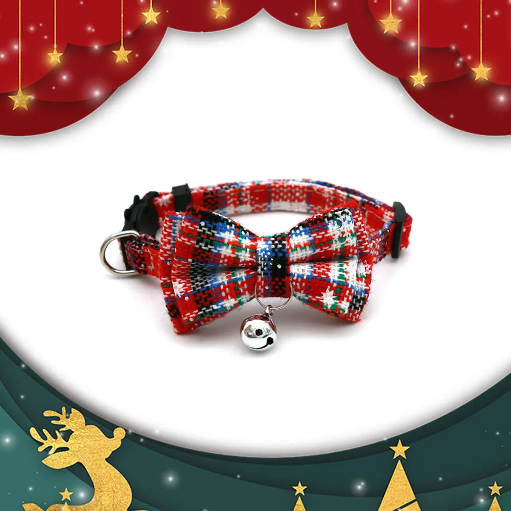 Christmas Tartan Bow Tie Collar with Bell — for Cats & Small Dogs | PetGoodsUK