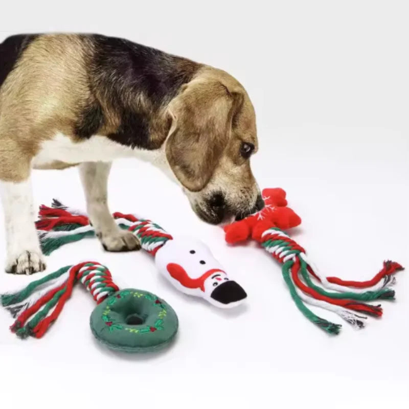 Christmas Dog Rope Chew Toys — Interactive Squeaky Festive Set | PetGoodsUK