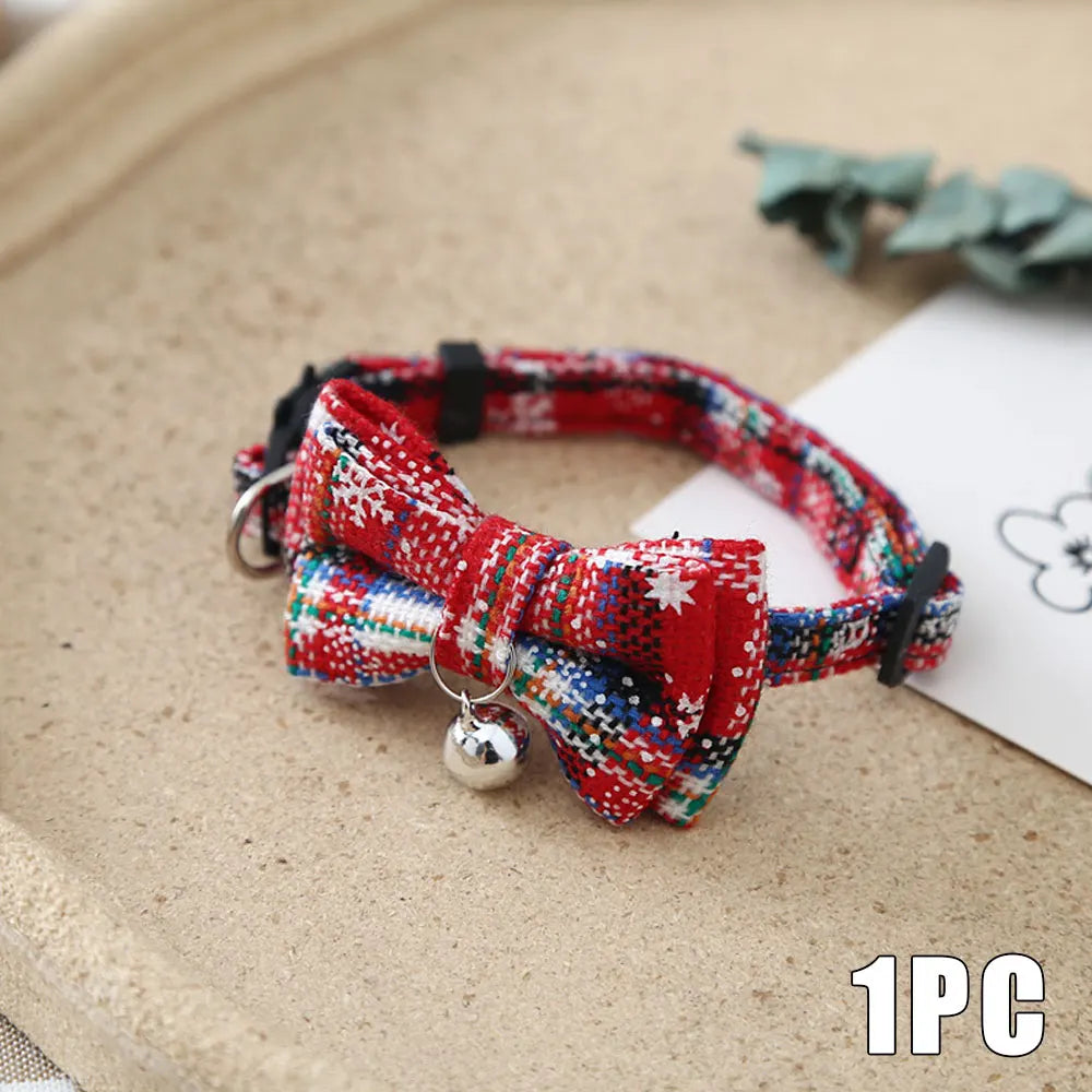 Christmas Tartan Bow Tie Collar with Bell — for Cats & Small Dogs | PetGoodsUK