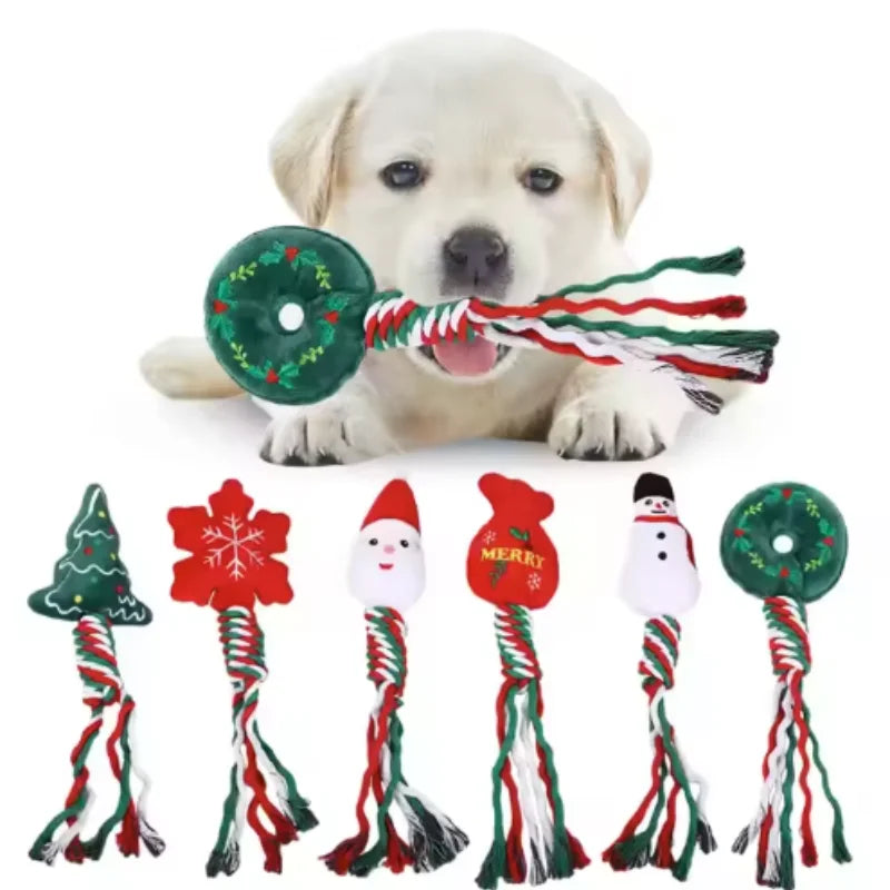 Christmas Dog Rope Chew Toys — Interactive Squeaky Festive Set | PetGoodsUK