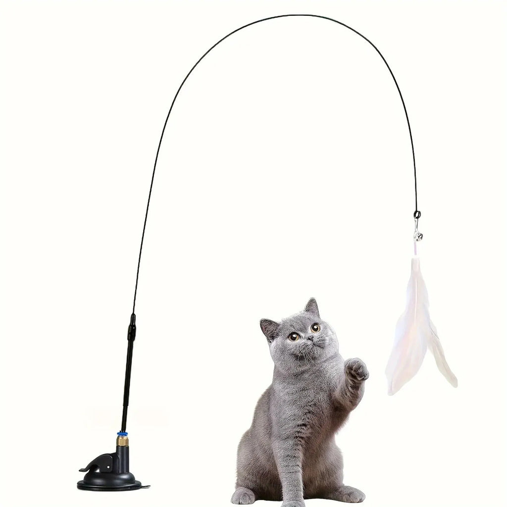 Interactive Cat Feather Wand — Suction Cup Toy with Bell, 85cm Long