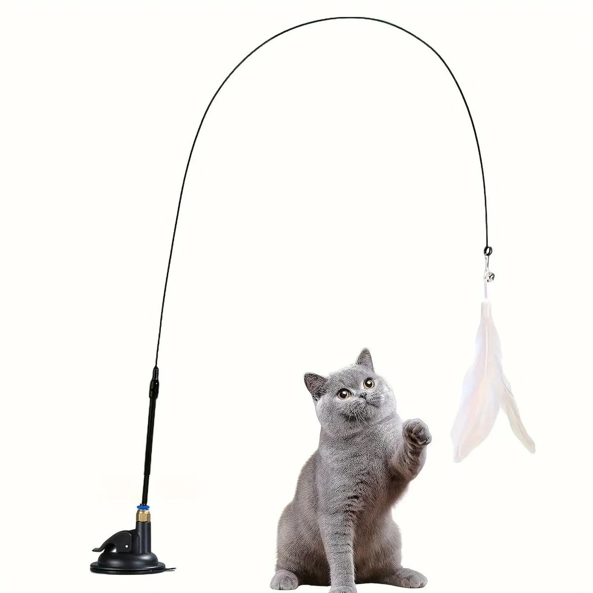 Interactive Cat Feather Wand — Suction Cup Toy with Bell, 85cm Long