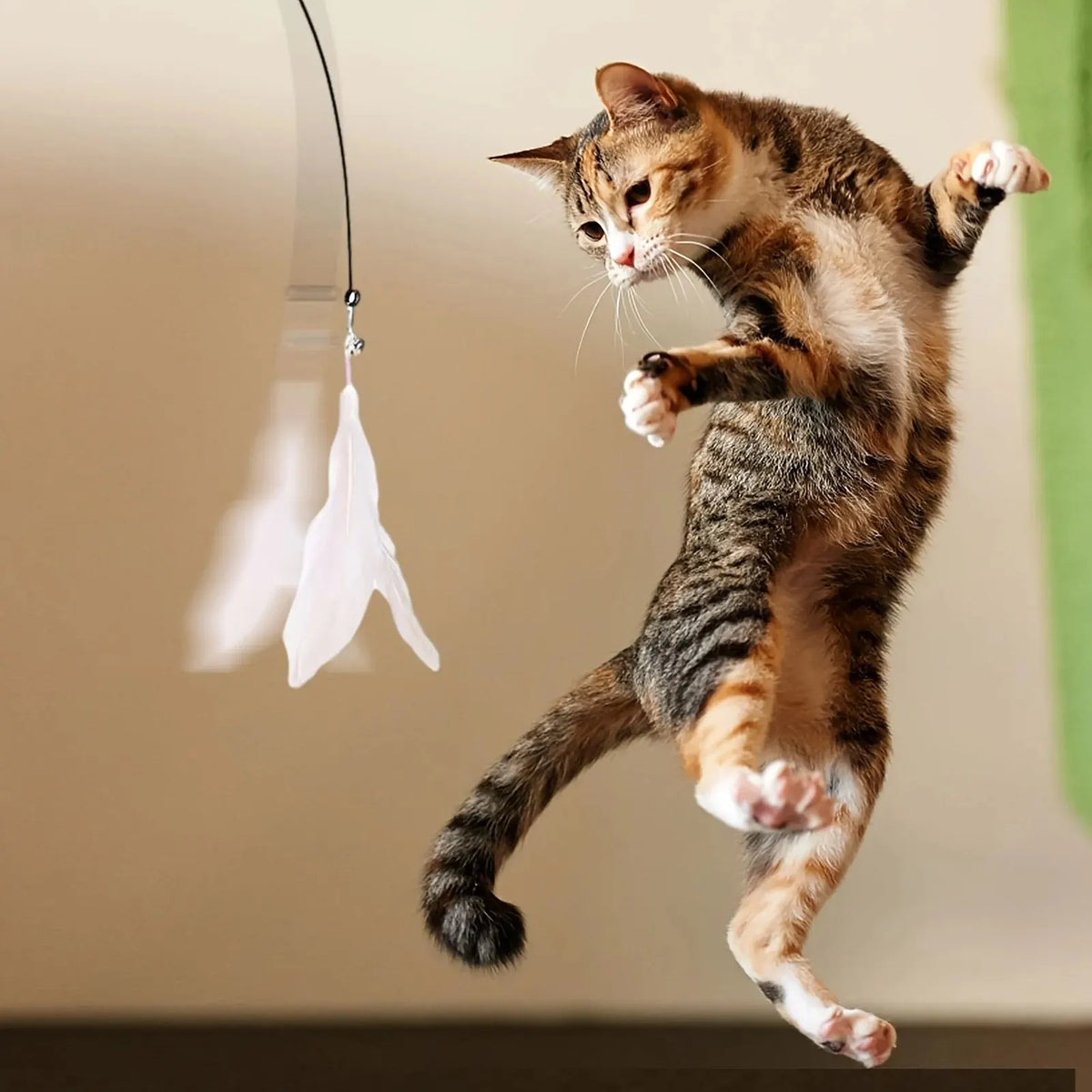 Interactive Cat Feather Wand — Suction Cup Toy with Bell, 85cm Long