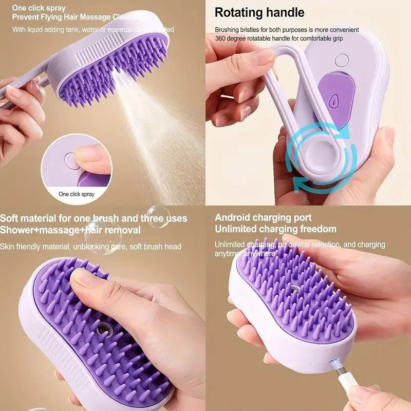Electric Steam Pet Brush – Grooming Comb for Cats & Dogs