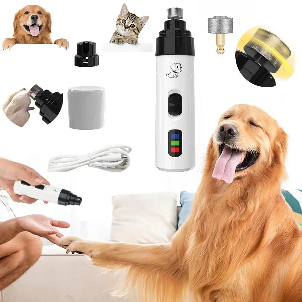 Electric Pet Nail Polisher — Rechargeable LED Clipper for Dogs & Cats