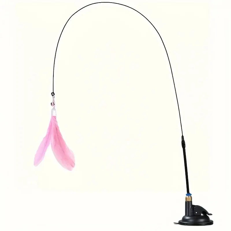 Interactive Cat Feather Wand — Suction Cup Toy with Bell, 85cm Long