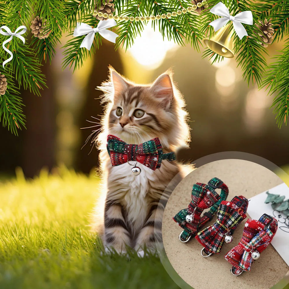 Christmas Tartan Bow Tie Collar with Bell — for Cats & Small Dogs | PetGoodsUK