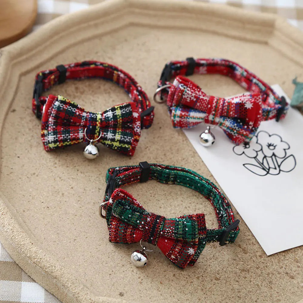 Christmas Tartan Bow Tie Collar with Bell — for Cats & Small Dogs | PetGoodsUK