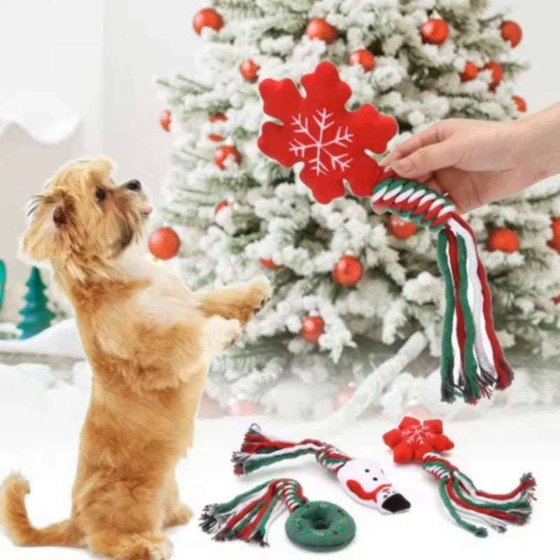 Christmas Dog Rope Chew Toys — Interactive Squeaky Festive Set | PetGoodsUK