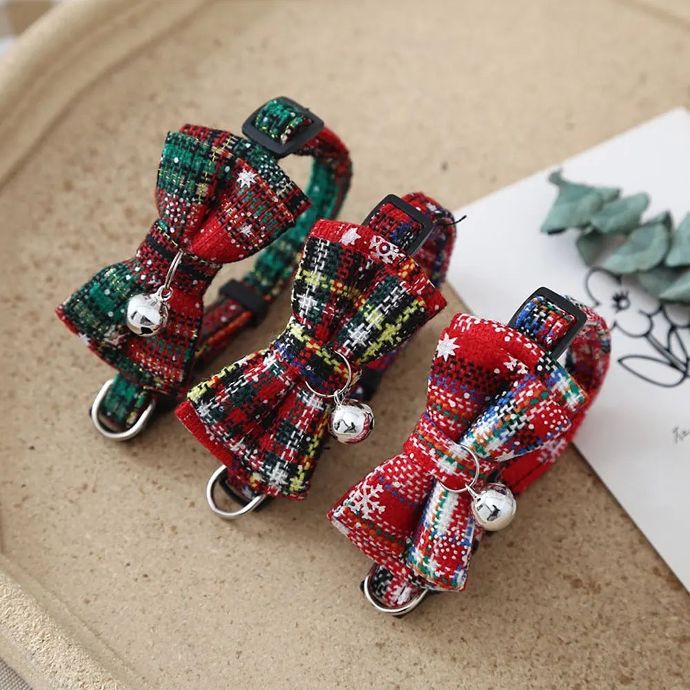 Christmas Tartan Bow Tie Collar with Bell — for Cats & Small Dogs | PetGoodsUK