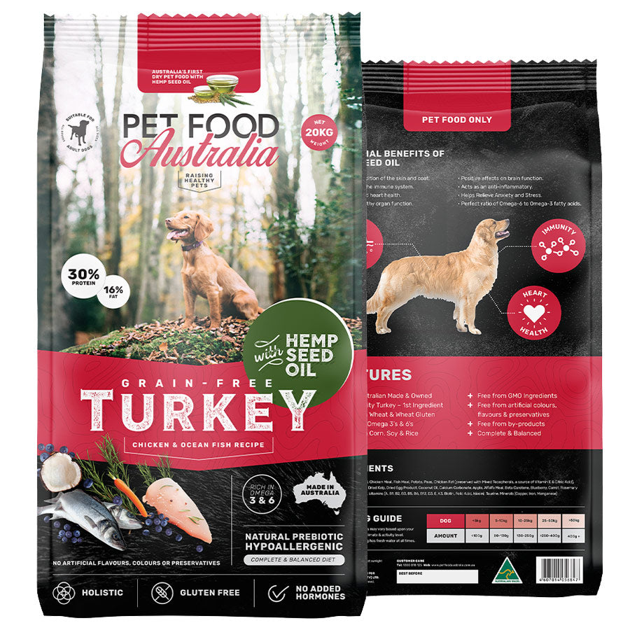 Turkey, Chicken & Ocean Fish Dry Dog Food with Hemp Seed Oil